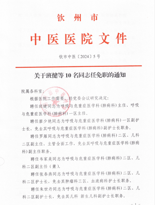 关于班建等10名同志任免职的通知2024